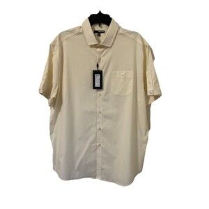 Murano Mens Size XL Classic Fit Solid Short Sleeve Woven Shirt In Ecru Color NWT